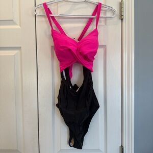 Girls' Hot Pink and Black One-Piece Swimsuit